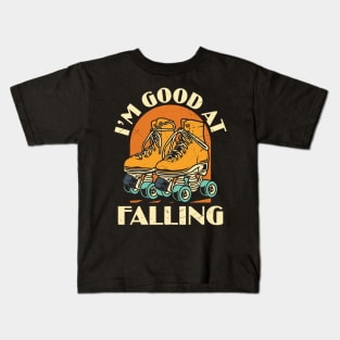 I'm Good At Falling Funny Roller Derby Graphic Roller Skater Roller Skate Lover Vintage Gift Kids T-Shirt